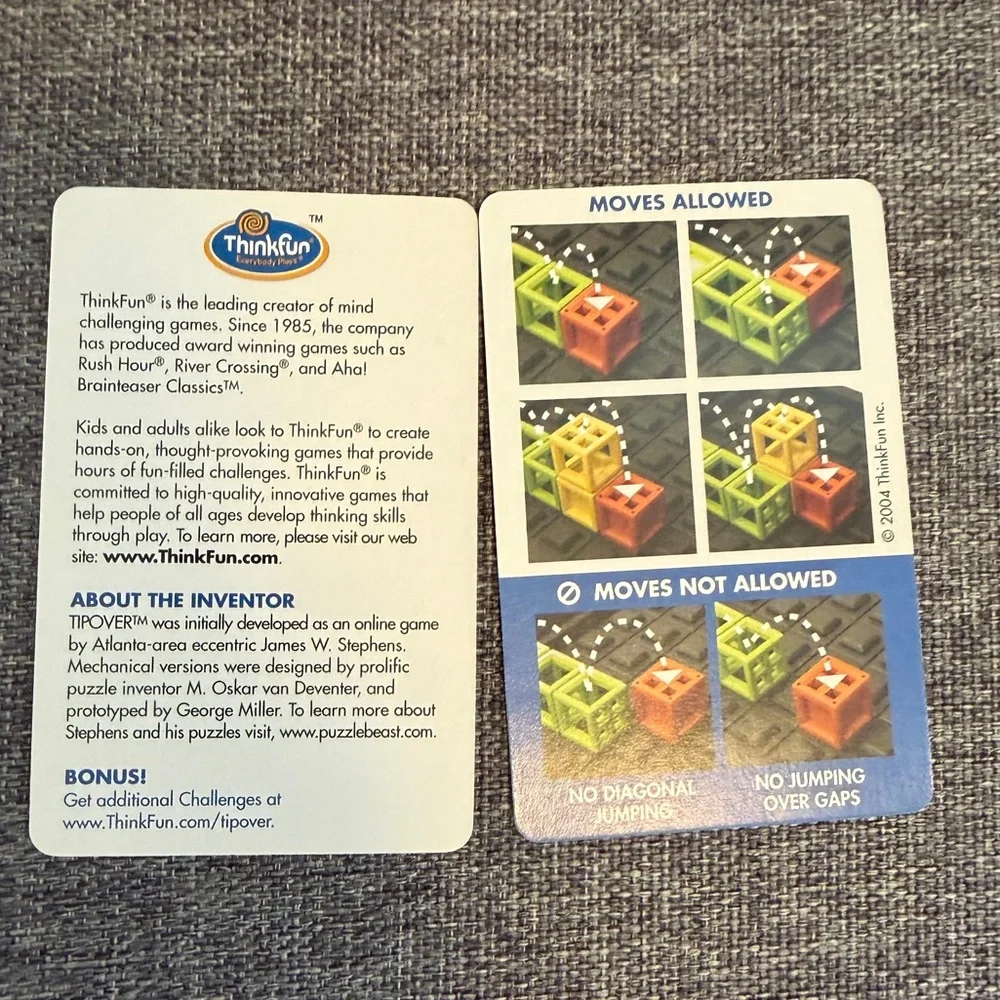 Thinkfun TipOver Thinking Game Vintage 2004 Storage Bag MISSING ONE CARD